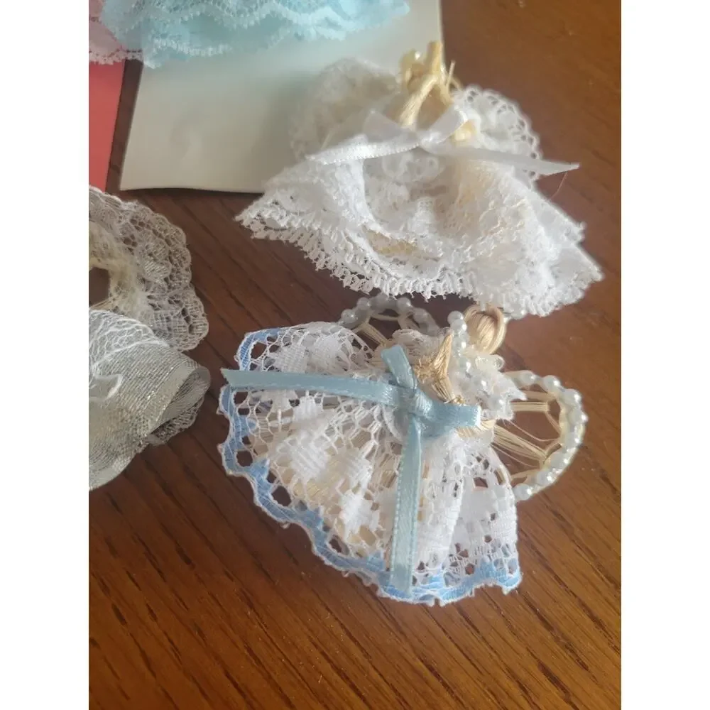 Handmade Praying Angel Pins Lace Dress jewelry Christmas Ornaments Lot of‎ 7
